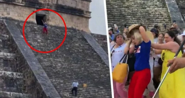 Взобравшуюся на пирамиду майя туристку освистали и забросали бутылками